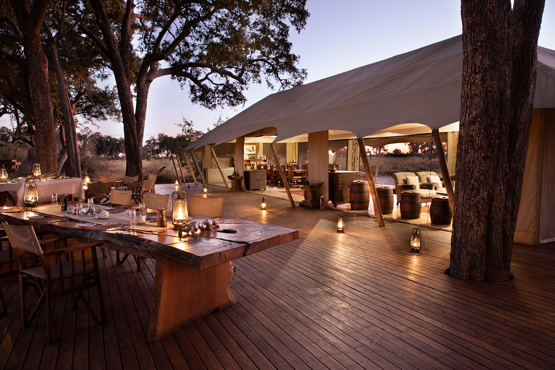 Main tent and dining deck at Duba Explorers Camp