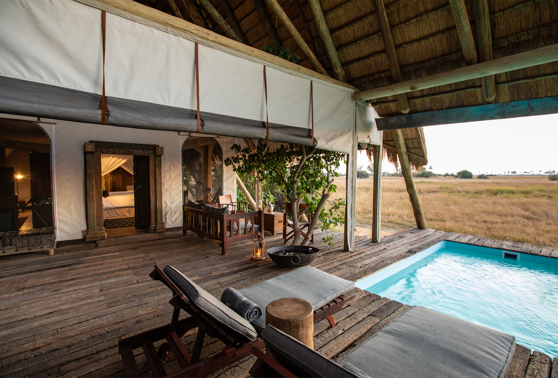 Private guest plunge pool at Selinda Camp
